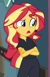 Size: 467x720 | Tagged: safe, derpibooru import, screencap, sunset shimmer, all the world's off stage, better together, equestria girls, cropped, solo