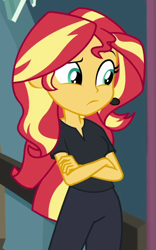 Size: 450x720 | Tagged: safe, derpibooru import, screencap, sunset shimmer, all the world's off stage, better together, equestria girls, cropped, solo