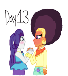 Size: 3000x3363 | Tagged: safe, artist:ktd1993, derpibooru import, rarity, saffron masala, equestria girls, afro, blushing, female, kurta, lesbian, lumity, raffron, renactment, shipping, simple background, the owl house, transparent background