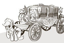 Size: 1127x761 | Tagged: safe, artist:muffinz, derpibooru import, apple bloom, applejack, earth pony, pony, cart, sketch, unfinished art, vehicle