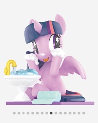 Size: 1080x1350 | Tagged: safe, derpibooru import, twilight sparkle, twilight sparkle (alicorn), alicorn, merchandise, sink, soap, solo, towel, toy, washing, water