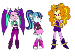 Size: 1200x900 | Tagged: safe, artist:fuckomcfuck, artist:icicle-wicicle-1517, derpibooru import, adagio dazzle, aria blaze, sonata dusk, collaboration, equestria girls 10th anniversary, equestria girls, belt, boots, clothes, coat, female, fingerless gloves, gem, gloves, hairband, high heel boots, shirt, shoes, shorts, simple background, siren gem, size difference, skirt, socks, spiked wristband, stockings, the dazzlings, thigh highs, transparent background, trio, wristband