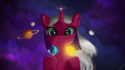 Size: 3840x2160 | Tagged: safe, artist:cyberpixel44, derpibooru import, oc, oc:dusk horizon, pony, unicorn, cute, eye reflection, female, flowing mane, looking at you, mare, planet, reflection, smiling, solo, space, wallpaper