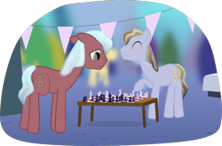 Size: 2219x1464 | Tagged: safe, artist:equestriaexploration, derpibooru import, check mate, crystal pony, pony, atg 2023, chess, jaded jasper, newbie artist training grounds