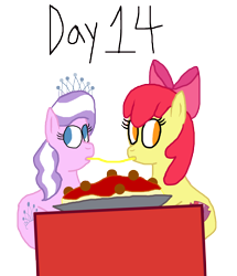 Size: 3000x3493 | Tagged: safe, artist:ktd1993, derpibooru import, apple bloom, diamond tiara, diamondbloom, female, food, lady and the tramp, lesbian, pasta, shipping, simple background, spaghetti, transparent background