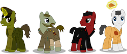 Size: 8002x3409 | Tagged: safe, artist:bogdan97, derpibooru import, earth pony, pony, unicorn, 777, absurd resolution, alcohol, bratishka, captain, clothes, colonel, food, fork, magic, magic aura, male, military uniform, no pants, pahom, pakhomov, poekhavshy, simple background, stallion, stars, tea, telekinesis, the captain, the colonel, the green elephant, transparent background, uniform, vector, vladimir epifantsev