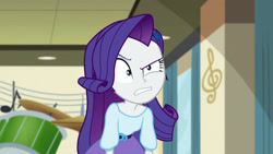 Size: 3072x1727 | Tagged: safe, derpibooru import, screencap, rarity, human, dance magic, equestria girls, spoiler:eqg specials, angry, canterlot high, eyebrows, faic, female, hairpin, raised eyebrow, rarity is not amused, solo, unamused