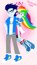 Size: 1080x1920 | Tagged: safe, artist:mlplary6, derpibooru import, rainbow dash, soarin', human, equestria girls, female, heart, jumping, looking at each other, looking at someone, love, male, shipping, smiling, smiling at each other, soarindash, straight, text