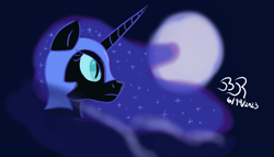 Size: 1521x869 | Tagged: safe, artist:bifrose, derpibooru import, nightmare moon, alicorn, moon, simple background, solo