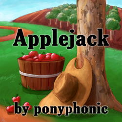 Size: 1200x1200 | Tagged: safe, artist:naboolars, derpibooru import, apple, applejack's hat, bucket, clothes, cowboy hat, food, hat, no pony, song cover, tree