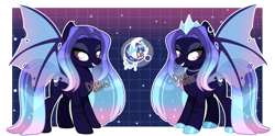 Size: 4000x1976 | Tagged: safe, artist:dixieadopts, derpibooru import, oc, oc only, oc:aurora crescent, bat pony, pony, crown, female, jewelry, mare, regalia, solo