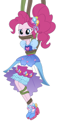 Size: 1500x3080 | Tagged: safe, artist:splendidbondage, derpibooru import, pinkie pie, human, equestria girls, legend of everfree, bondage, bound and gagged, gag, simple background, solo, transparent background, vine, vine bondage