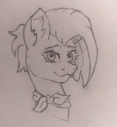 Size: 3468x3758 | Tagged: safe, artist:chacarron, derpibooru import, jasmine leaf, earth pony, pony, bust, female, looking at you, mare, monochrome, photo, sketch, smiling, smiling at you, solo, traditional art