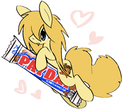 Size: 1078x964 | Tagged: safe, artist:muffinz, derpibooru import, oc, oc only, oc:fluffer nutter, pony, chocolate bar, heart, payday, simple background, solo, white background