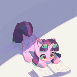 Size: 2778x2778 | Tagged: safe, artist:luxaestas, derpibooru import, twilight sparkle, twilight sparkle (alicorn), alicorn, pony, blushing, book, cute, female, lying down, reading, solo, twiabetes