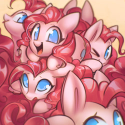 Size: 4000x4000 | Tagged: safe, artist:mirroredsea, derpibooru import, pinkie pie, earth pony, pony, absurd resolution, clone, cute, diapinkes, female, looking at you, mare, multeity, no pupils, one eye closed, open mouth, pony pile, tongue, tongue out, too much pink energy is dangerous