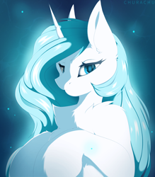 Size: 3500x4000 | Tagged: safe, artist:chura chu, derpibooru import, oc, oc only, pony, unicorn, blue eyes, bust, cute, female, frown, high res, horn, long hair, long mane, looking at you, mare, ocbetes, portrait, shading, solo, unicorn oc, unnamed oc, white fur