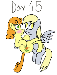 Size: 3000x3931 | Tagged: safe, artist:horroraceman93, derpibooru import, carrot top, derpy hooves, golden harvest, pony, blushing, carrying, derpytop, female, flying, lesbian, shipping