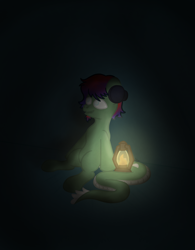 Size: 1500x1920 | Tagged: safe, artist:imlpidimon, derpibooru import, oc, oc only, original species, pony, basement, darkness, digital art, lantern, light, requested art, solo