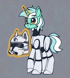 Size: 862x953 | Tagged: safe, artist:partyponypower, derpibooru import, lyra heartstrings, pony, unicorn, armor, clothes, crossover, helmet, magic, solo, star wars, stormtrooper