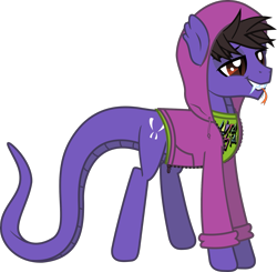 Size: 1861x1827 | Tagged: safe, artist:lightningbolt, derpibooru exclusive, derpibooru import, original species, pony, snake, snake pony, .svg available, clothes, cobra starship, fangs, forked tongue, gabe saporta, grin, hood up, hoodie, lidded eyes, long sleeves, male, ponified, scales, shirt, show accurate, simple background, slit eyes, smiling, snake tail, solo, species swap, stallion, standing, svg, tail, transparent background, undershirt, vector