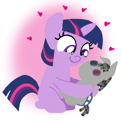 Size: 1400x1400 | Tagged: safe, artist:mlplary6, derpibooru import, smarty pants, twilight sparkle, unicorn twilight, pony, unicorn, doll, female, filly, filly twilight sparkle, foal, friends, happy, heart, sitting, smiling, toy, younger