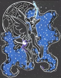 Size: 2352x2976 | Tagged: safe, artist:namiiarts, derpibooru import, nightmare moon, alicorn, pony, jewelry, moon, photo, regalia, solo, space, spread wings, wings