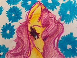 Size: 2048x1536 | Tagged: safe, artist:namiiarts, derpibooru import, fluttershy, pegasus, pony, bust, photo, solo, traditional art