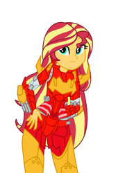 Size: 780x1083 | Tagged: safe, artist:robertsonskywa1, derpibooru import, sunset shimmer, robot, equestria girls 10th anniversary, better together, equestria girls, boots, clothes, cosplay, costume, female, gloves, hand on hip, motorcross, photo, rodimus, shoes, simple background, solo, solo female, transformers, white background