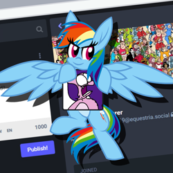 Size: 1155x1155 | Tagged: safe, artist:professorventurer, artist:tridashie, derpibooru import, rainbow dash, pegasus, mastodon (website), where's waldo