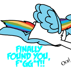 Size: 3023x3351 | Tagged: safe, artist:professorventurer, derpibooru import, rainbow dash, pegasus, fanfic:rainbow factory, series:ask pippamena, censored, censored vulgarity, faggot, fanfic art, implied pipp petals, oof, rainbow factory dash, slur, vulgar