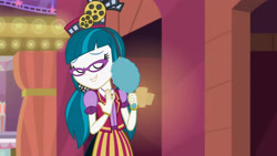 Size: 3072x1727 | Tagged: safe, derpibooru import, screencap, juniper montage, human, equestria girls, mirror magic, spoiler:eqg specials, canterlot mall, cinema, eyes closed, female, glasses, smiling, solo