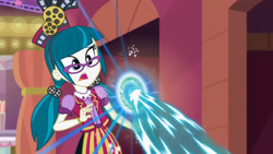 Size: 3072x1727 | Tagged: safe, derpibooru import, screencap, juniper montage, human, equestria girls, mirror magic, spoiler:eqg specials, canterlot mall, cinema, female, glasses, open mouth, solo