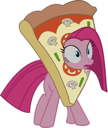 Size: 1462x1727 | Tagged: safe, artist:retroponybro, derpibooru import, pinkie pie, earth pony, base used, female, food, full body, long mane, mare, outfit, pinkamena diane pie, pizza, simple background, solo, surprised, transparent background, vector