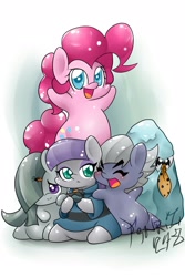 Size: 1299x1949 | Tagged: safe, artist:fenriz278, derpibooru import, limestone pie, marble pie, maud pie, pinkie pie, earth pony, pony, boulder, chibi, halloween, hat, holder's boulder, holiday, necktie, pie sisters, siblings, sisters, witch hat