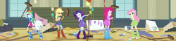 Size: 2397x563 | Tagged: safe, derpibooru import, edit, edited screencap, editor:incredibubbleirishguy, screencap, applejack, fluttershy, pinkie pie, rainbow dash, rarity, equestria girls 10th anniversary, equestria girls, equestria girls (movie), broom, composite screencap, humane five, panorama