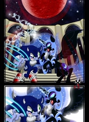 Size: 1339x1831 | Tagged: safe, artist:brodogz, derpibooru import, nightmare moon, alicorn, pony, blood moon, crossover, duo, female, male, moon, sonic the hedgehog, sonic the hedgehog (series), sonic the werehog