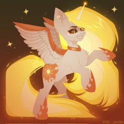 Size: 1024x1024 | Tagged: safe, artist:villjulie, derpibooru import, daybreaker, alicorn, pony, black sclera, fiery mane, needs more jpeg, solo