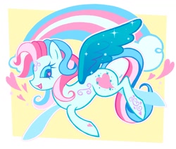 Size: 1600x1359 | Tagged: safe, artist:poppyr0ckz, derpibooru import, pegasus, pony, g3, flying, heart, pride, pride flag, solo, spread wings, transgender pride flag, wings