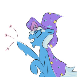 Size: 500x500 | Tagged: safe, artist:pencilsandstencils, derpibooru import, trixie, pony, unicorn, chin fluff, eyes closed, facial hair, magic, simple background, smiling, solo, white background