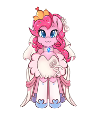 Size: 1000x1300 | Tagged: safe, artist:tikrs007, derpibooru import, pinkie pie, earth pony, pony, clothes, crown, dress, jewelry, regalia, simple background, smiling, solo, transparent background, veil, wedding dress