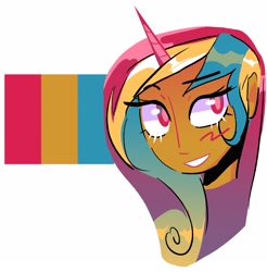 Size: 2922x2974 | Tagged: safe, artist:stevetwisp, derpibooru import, princess cadance, human, g4, blushing, cute, cutedance, female, grin, horn, horned humanization, humanized, pansexual pride flag, pride, pride flag, pride month, simple background, smiling, solo, white background