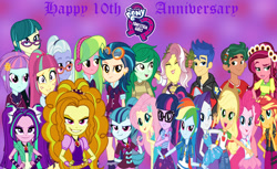 Size: 2500x1528 | Tagged: safe, artist:seanhorace, derpibooru import, adagio dazzle, applejack, aria blaze, flash sentry, fluttershy, gloriosa daisy, indigo zap, juniper montage, lemon zest, pinkie pie, rainbow dash, rarity, sci-twi, sonata dusk, sour sweet, sunny flare, sunset shimmer, timber spruce, twilight sparkle, vignette valencia, wallflower blush, equestria girls 10th anniversary, equestria girls