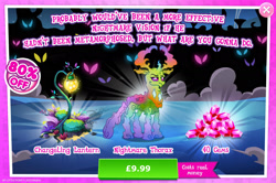 Size: 1961x1301 | Tagged: safe, derpibooru import, thorax, advertisement, bush, costs real money, english, gameloft, gem, horns, lantern, male, mobile game, my little pony: magic princess, nightmare creature, nightmare forces, numbers, official, sale, solo, text