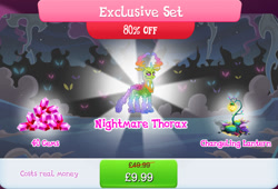 Size: 1267x860 | Tagged: safe, derpibooru import, thorax, bundle, bush, costs real money, english, gameloft, gem, horns, lantern, male, mobile game, my little pony: magic princess, nightmare creature, nightmare forces, numbers, official, sale, solo, text