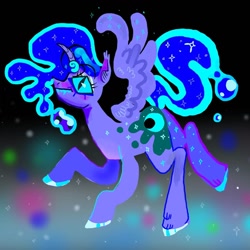 Size: 1080x1080 | Tagged: safe, artist:furbey, derpibooru import, princess luna, alicorn, pony, curved horn, horn, slit eyes, solo, spread wings, wings