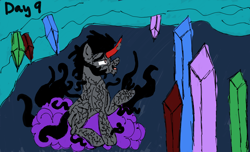 Size: 2048x1249 | Tagged: safe, artist:lili dash, derpibooru import, king sombra, umbrum, body horror, cave, crystal, crystal empire, newbie artist training grounds, shadow pony