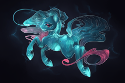 Size: 3000x2000 | Tagged: safe, artist:lazyeva, derpibooru import, angler fish, fish, hybrid, pony, angler fish pony, bioluminescent, eyelashes, fangs, flowing mane, flowing tail, glowing, grin, high res, lidded eyes, ocean, smiling, solo, swimming, tail, underwater, water