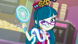 Size: 3072x1727 | Tagged: safe, derpibooru import, screencap, juniper montage, human, equestria girls, mirror magic, spoiler:eqg specials, eyebrows, female, glasses, raised eyebrow, smiling, smirk, solo