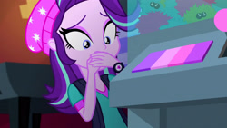 Size: 3072x1727 | Tagged: safe, derpibooru import, screencap, starlight glimmer, human, equestria girls, mirror magic, spoiler:eqg specials, beanie, covering, covering mouth, female, hat, solo